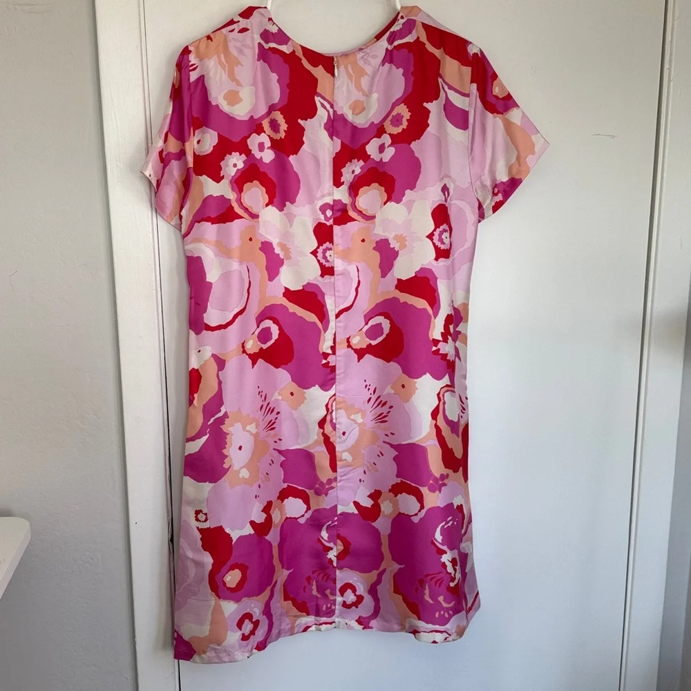 La DoubleJ Mini Swing Dress Peonia Rosa Floral 100% Silk Size L - Picture 7 of 7
